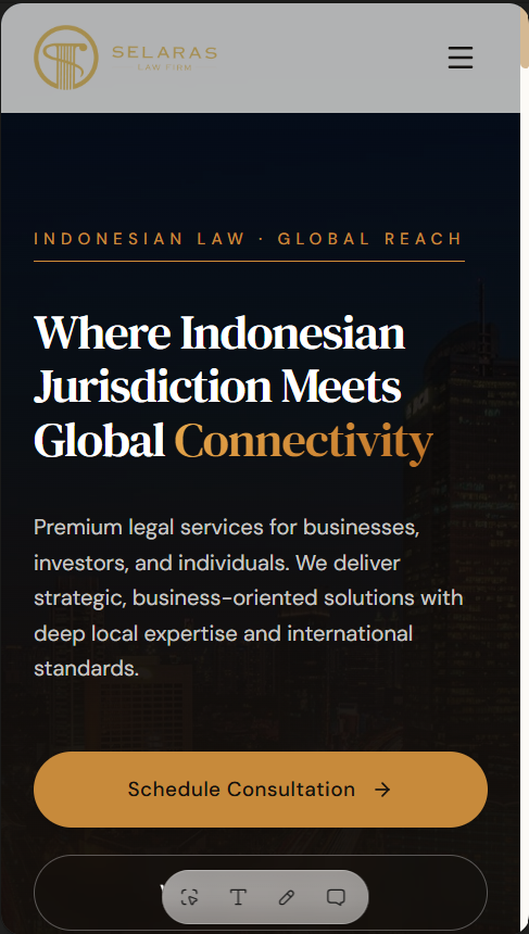Selaras Law Firm introduction and consultation actions on a mobile screen